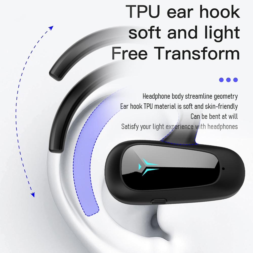 Digital Display Bluetooth Earphones - Bone Conduction Stereo - Blue