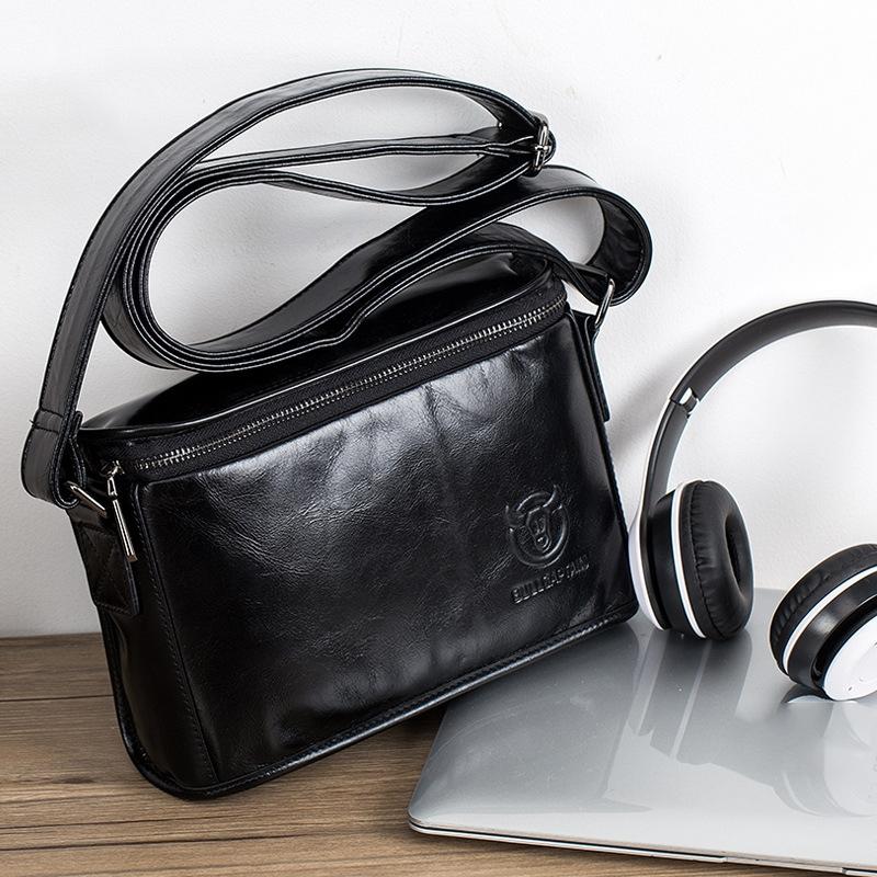 Men Brown Leather Shoulder Bag - Dark Night Green