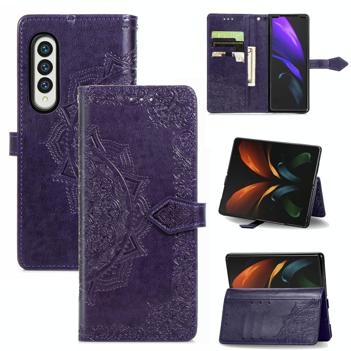 For Samsung Galaxy Z Fold4 5G Embossed Mandala Leather Phone Case - Green
