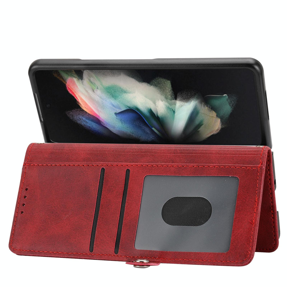 For Samsung Galaxy Z Fold4 5G Leather Grid Texture Phone Case With Lanyard - Rose Gold