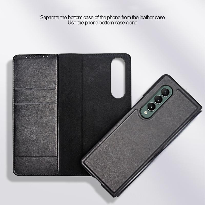 For Samsung Galaxy Z Fold4 5G Foldable Leather Phone Case - Horizontal Flip - Fiber Black