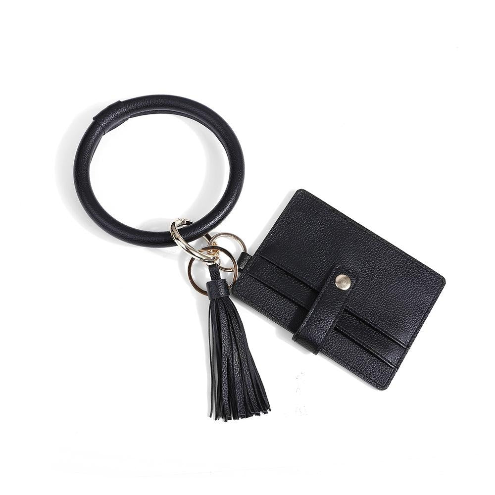 Pu Leather Wrist Ring Key Chain Coin Purse Black - White Snake