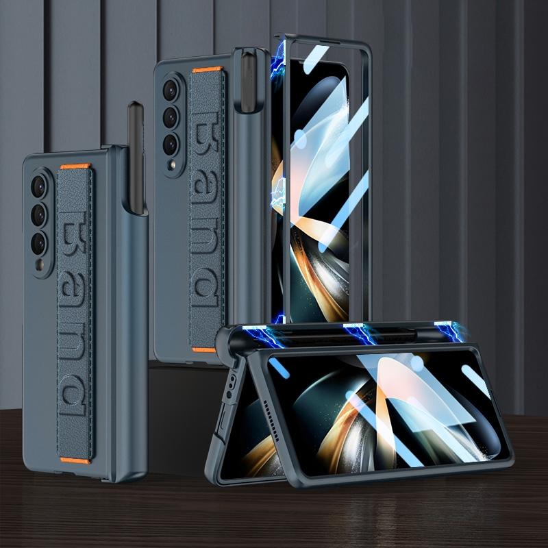 For Samsung Galaxy Z Fold4 5G Foldable Phone Case With Magnetic Hinge And Wrist Strap - Portable And Secure - Carbon Fiber
