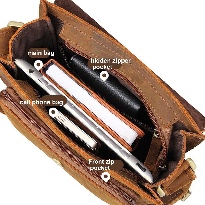 Rustic Leather Men Shoulder Bag - Brown Yellow