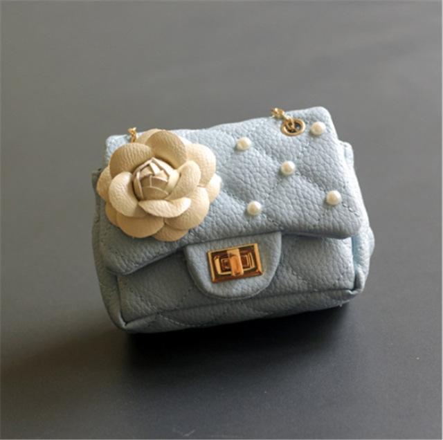Glitter Flower Chain Kid Shoulder Bag - Blue