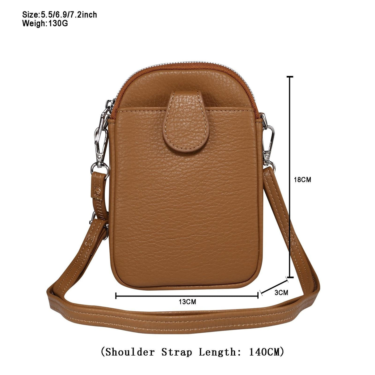 Litchi Texture Phone Crossbody Bag Leather Case For 5.5 Inch - 7.2 Inch Phones - Grey