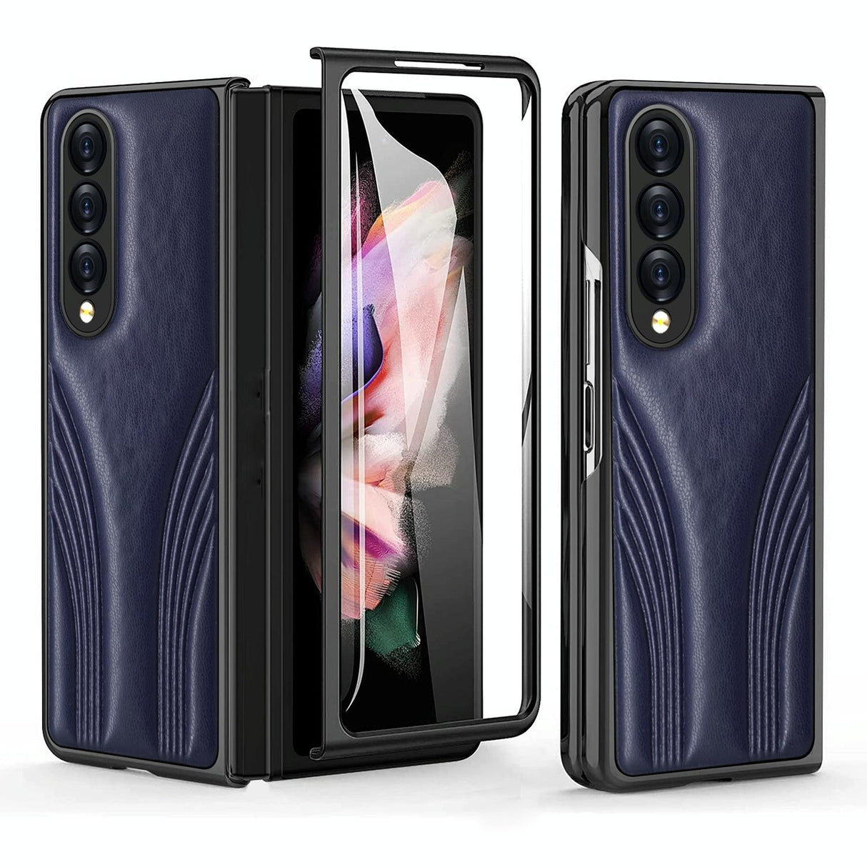 For Samsung Galaxy Z Fold4 5G Embossed Folding Case - Blue