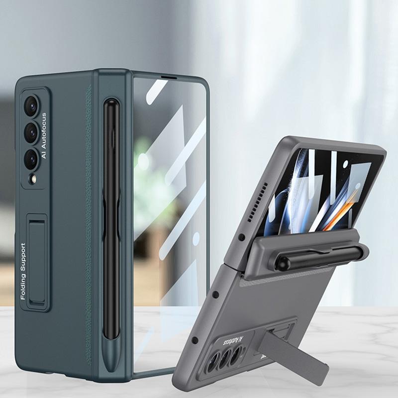 For Samsung Galaxy Z Fold4 5G Foldable Magnetic Flip Case With Holder & Pen Slot - Gkk - Black