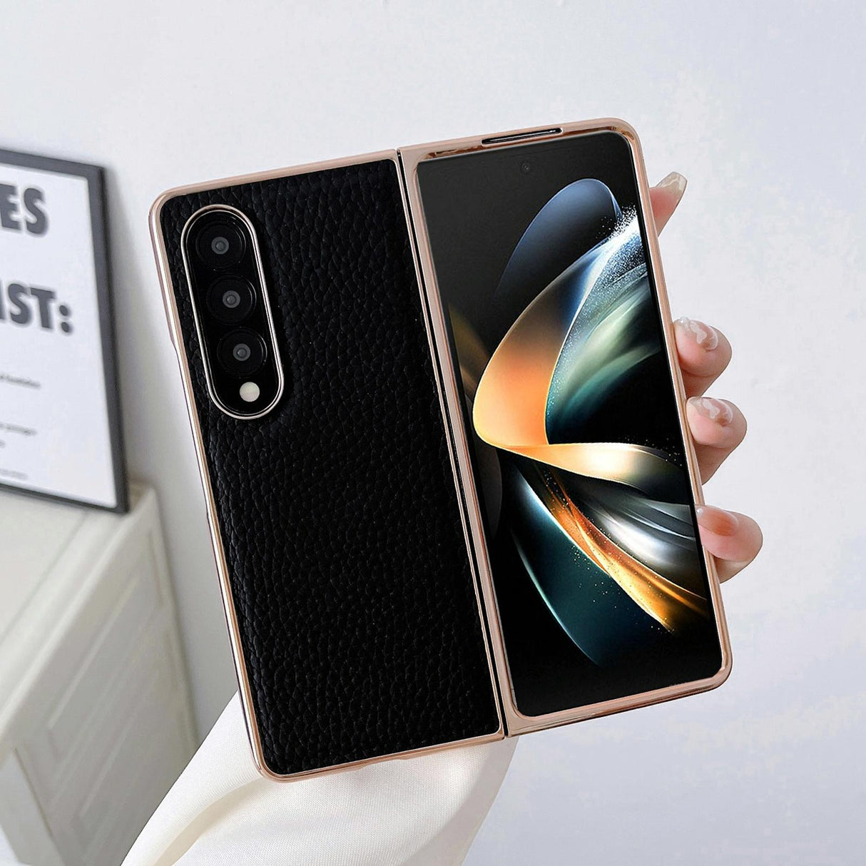 For Samsung Galaxy Z Fold4 5G Star Series Nano Electroplating Pu Case - Black