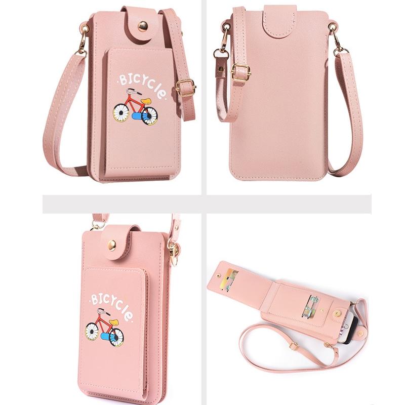 Printed Mini Shoulder Bag With Card Holder - Pink