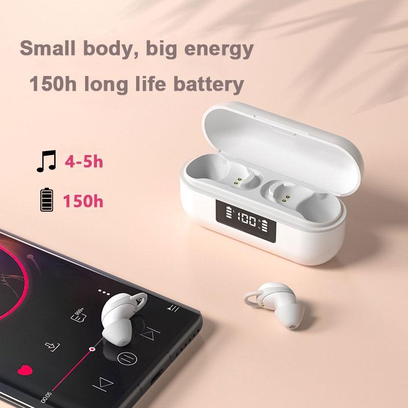Wireless Noise-cancelling Earbuds with Digital Display and Charging Case - Black
