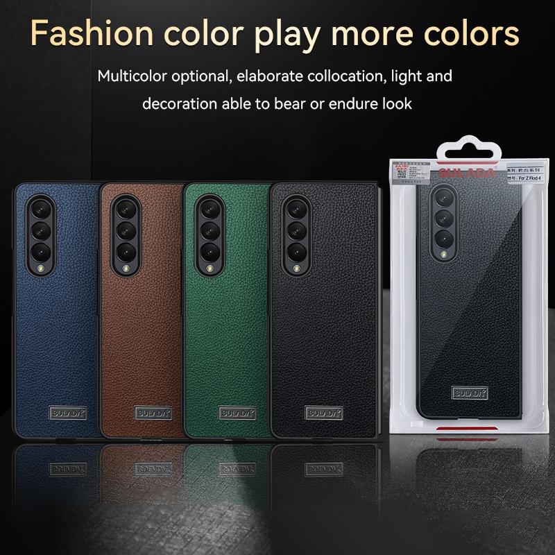 For Samsung Galaxy Z Fold4 5G Handmade Leather Shockproof Tpu Case - Black