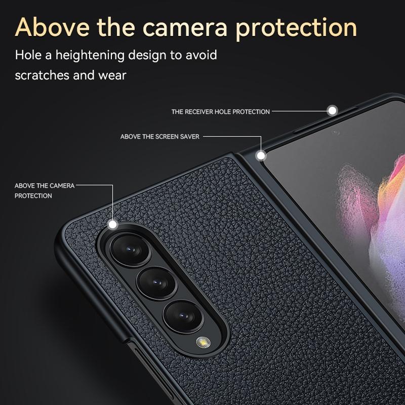 For Samsung Galaxy Z Fold4 5G Handmade Leather Shockproof Tpu Case - Black