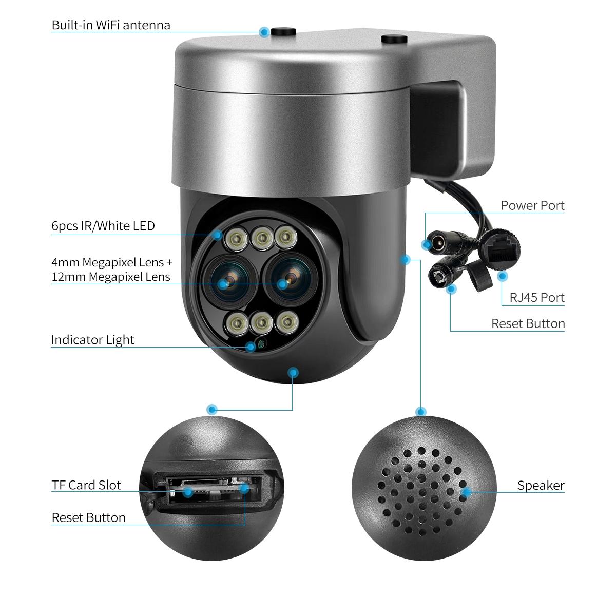 8X Dual Lens Wifi Camera With Dual Light Source And Two-Way Voice & Motion Detection