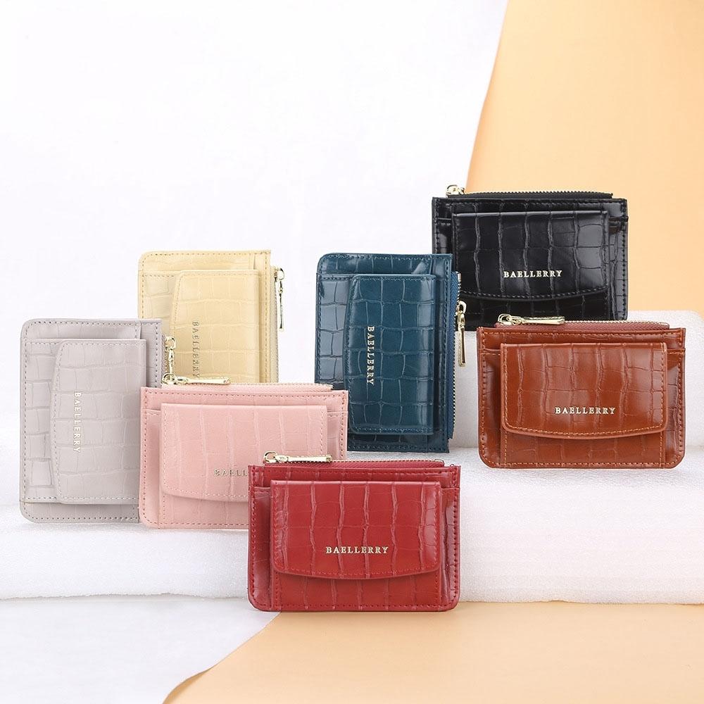 Multifunctional Crocodile Card Holder With Zipper Small Coin Purse - Black