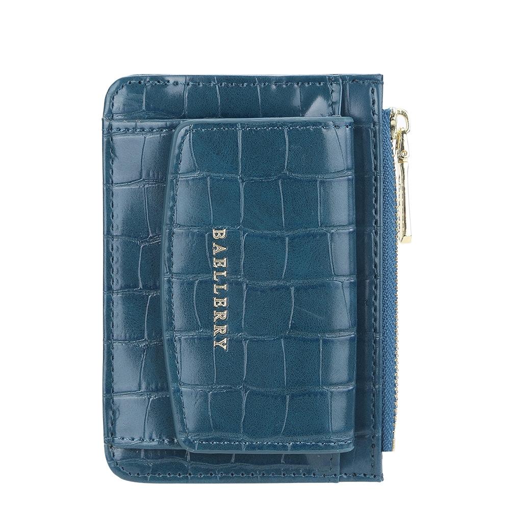 Multifunctional Crocodile Card Holder With Zipper Small Coin Purse - Black