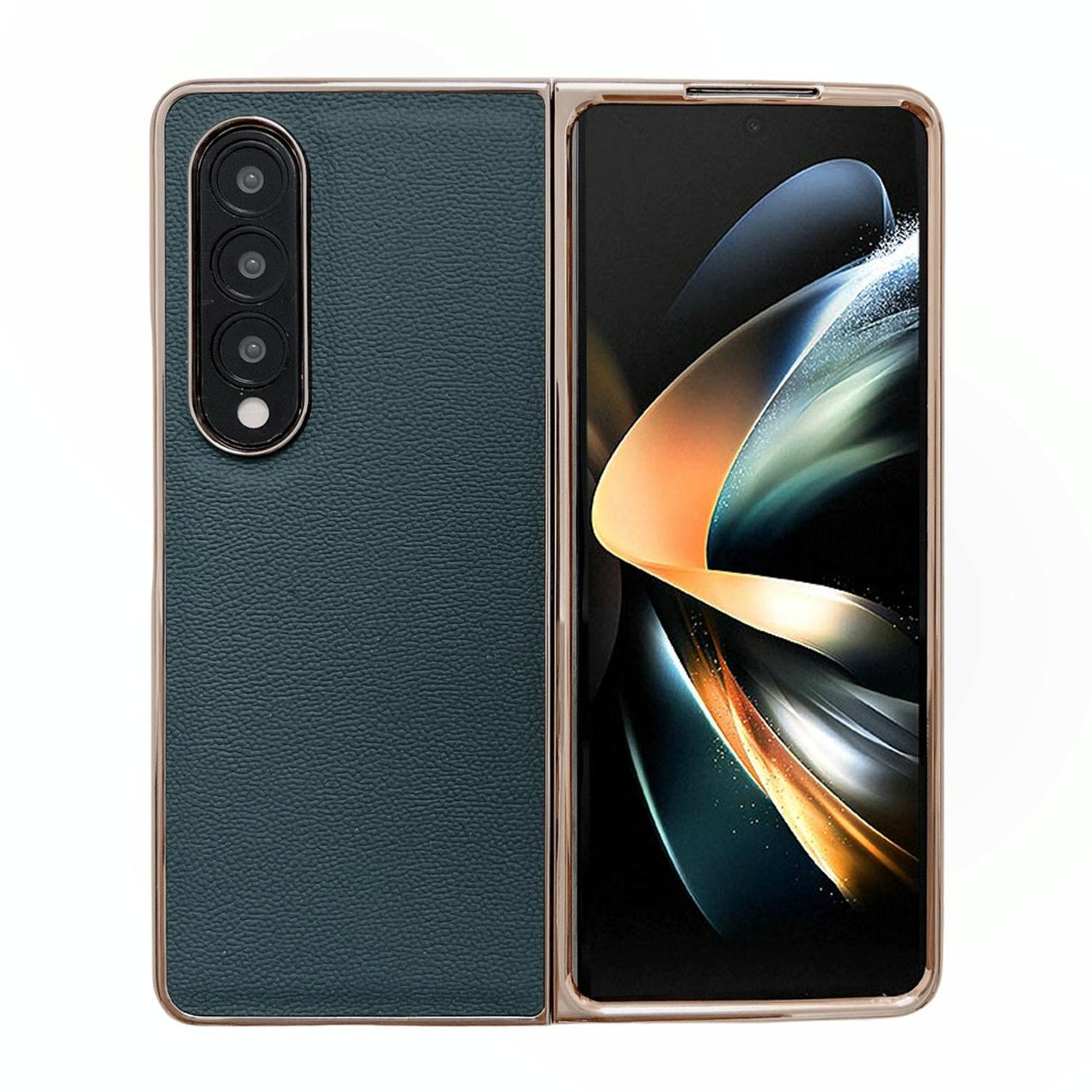 For Samsung Galaxy Z Fold4 5G Leather Phone Case - Nano Plating - Dark Blue