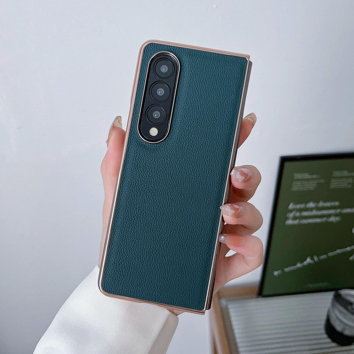 For Samsung Galaxy Z Fold4 5G Leather Phone Case - Nano Plating - Dark Blue