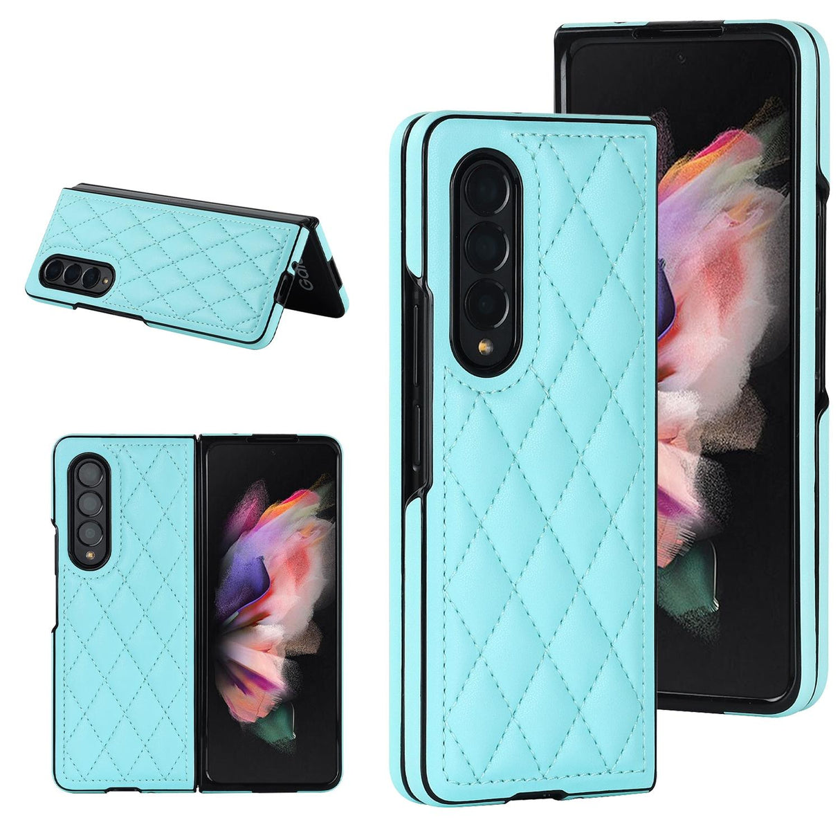 For Samsung Galaxy Z Fold4 5G Foldable Microfiber Phone Case - Rhombic Design - Blue