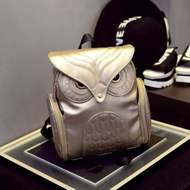 Women Owl Print Pu Backpack - Colourful and Stylish - Gold