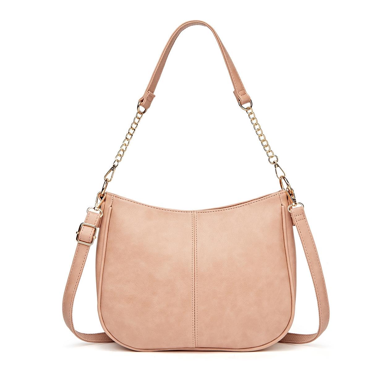 Adjustable Leather Crossbody Bag Large Capacity - Pink
