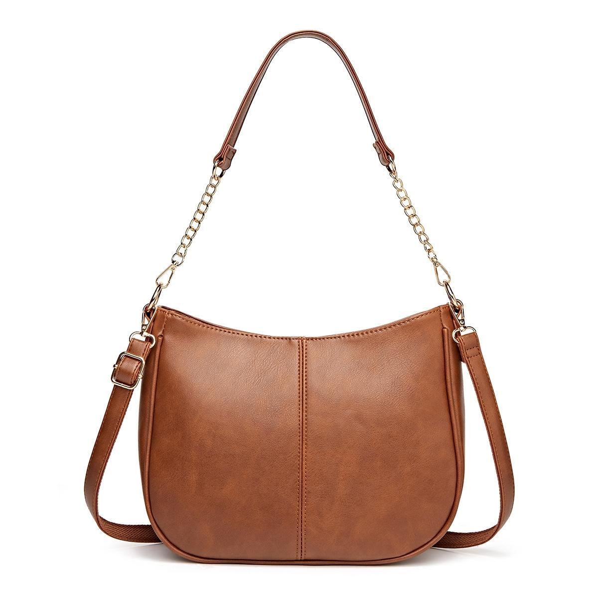 Adjustable Leather Crossbody Bag Large Capacity - Pink