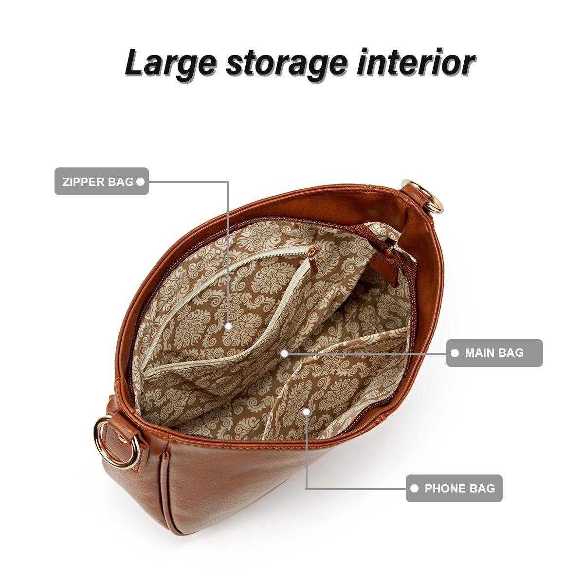 Adjustable Leather Crossbody Bag Large Capacity - Pink