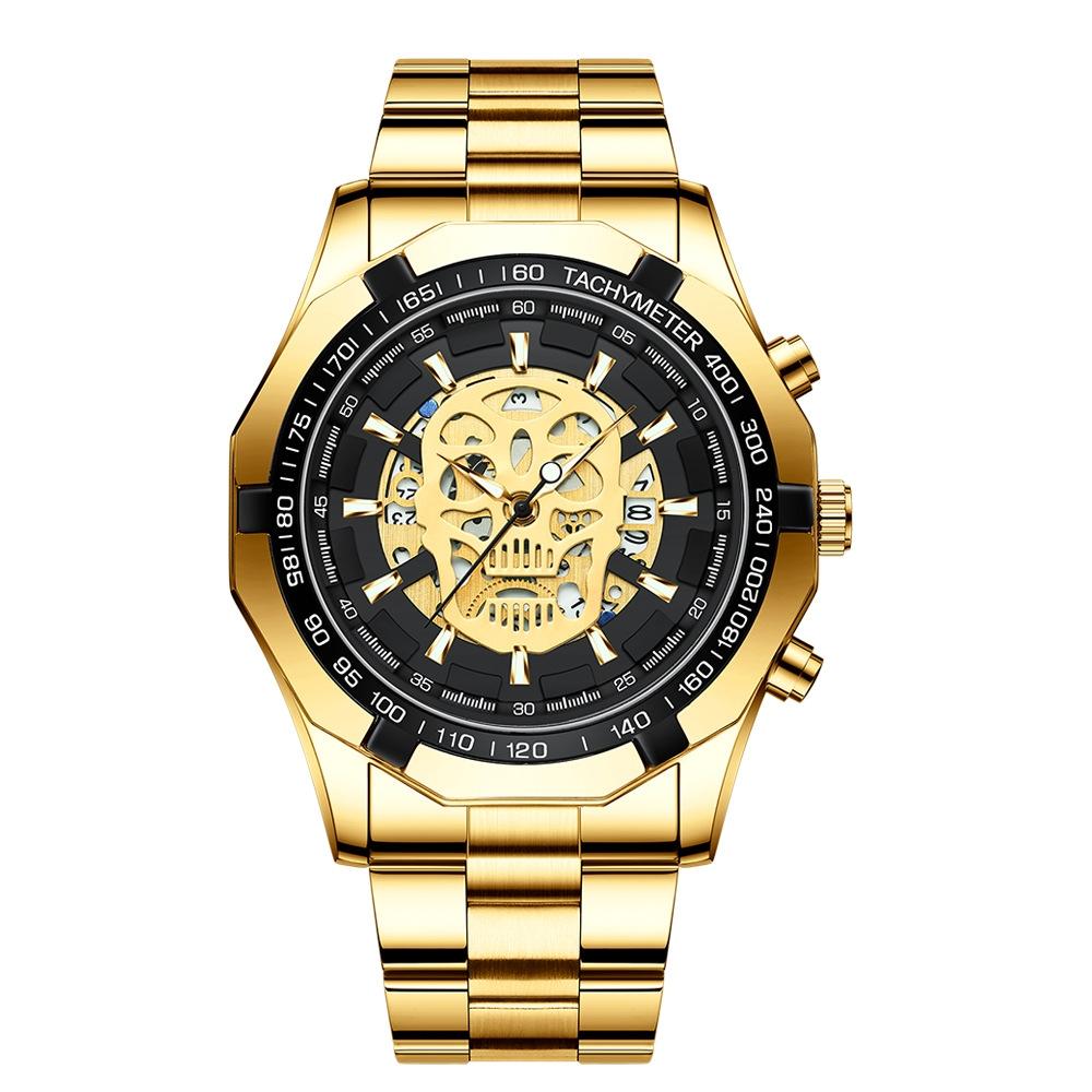 Waterproof Luminous Skeleton Watch - 30m - Black Steel Black White Nail
