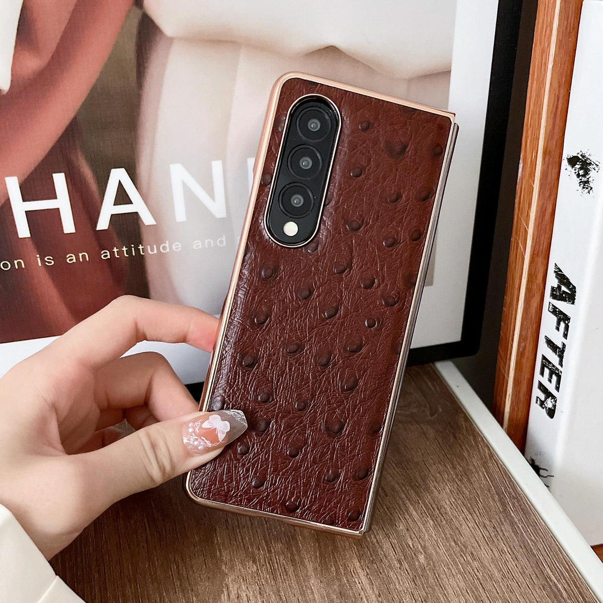 For Samsung Galaxy Z Fold4 5G Ostrich Leather Phone Case - Green