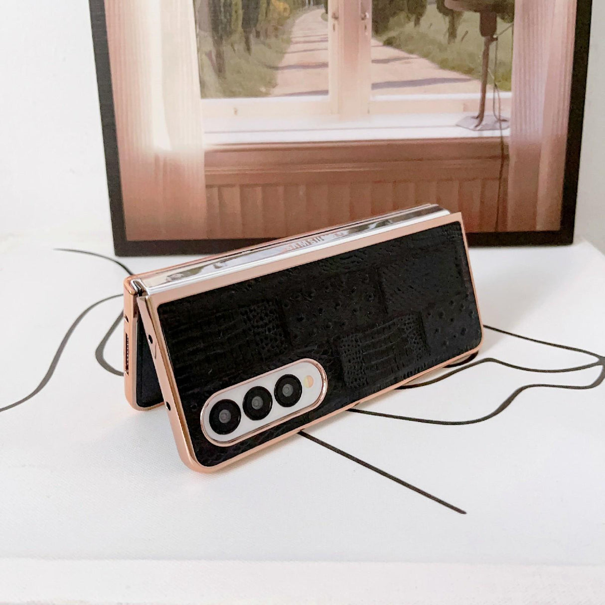 For Samsung Galaxy Z Fold4 5G Leather Mahjong Phone Case - Electroplated - Green