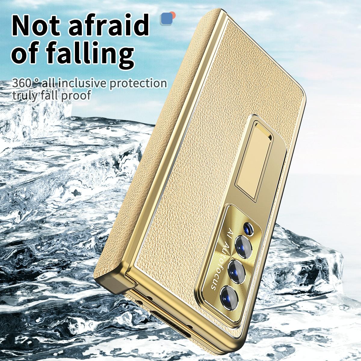 For Samsung Galaxy Z Fold4 5G Shockproof Magnetic Litchi Pattern Phone Case - Gold