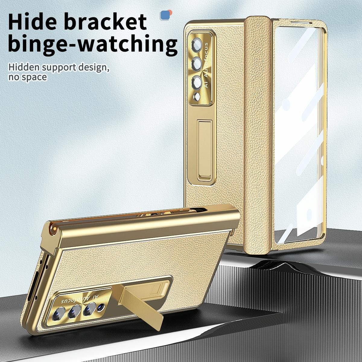 For Samsung Galaxy Z Fold4 5G Shockproof Magnetic Litchi Pattern Phone Case - Gold