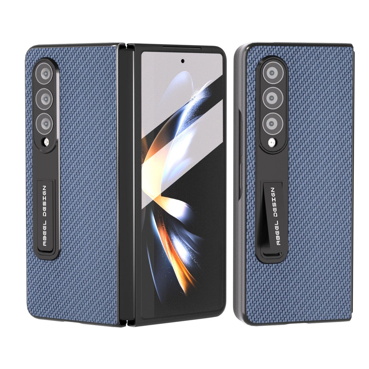 For Samsung Galaxy Z Fold4 5G Carbon Fiber Phone Case With Holder - Light Blue