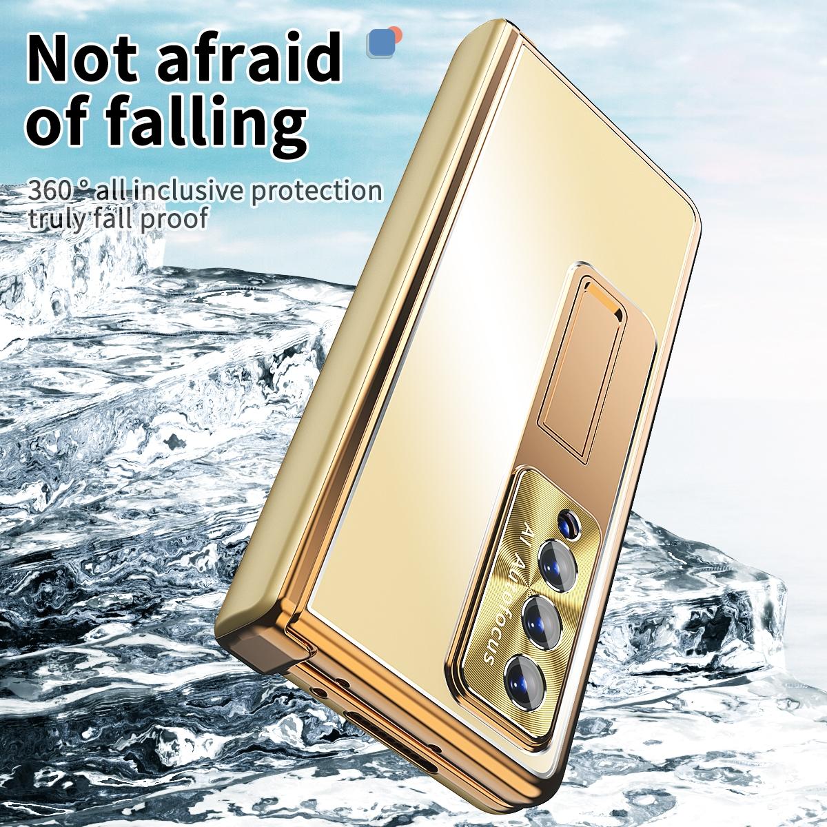 For Samsung Galaxy Z Fold4 5G Shockproof Aluminum Double Hinge Case - Silver Gold