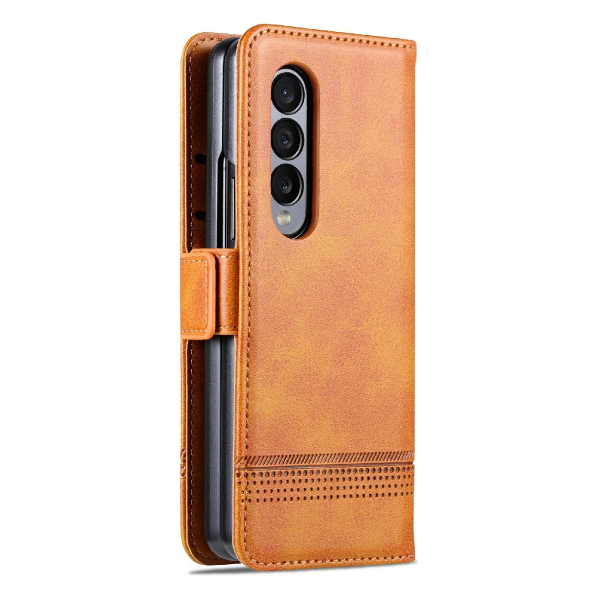 For Samsung Galaxy Z Fold4 5G Leather Magnetic Phone Case - Calf Texture - Light Brown