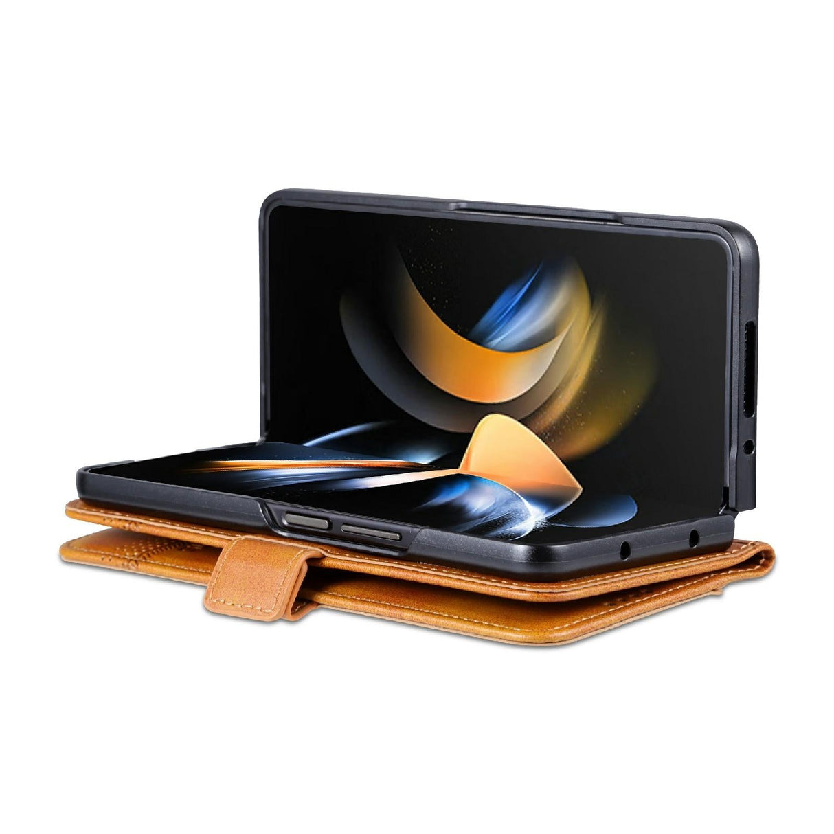 For Samsung Galaxy Z Fold4 5G Leather Magnetic Phone Case - Calf Texture - Light Brown