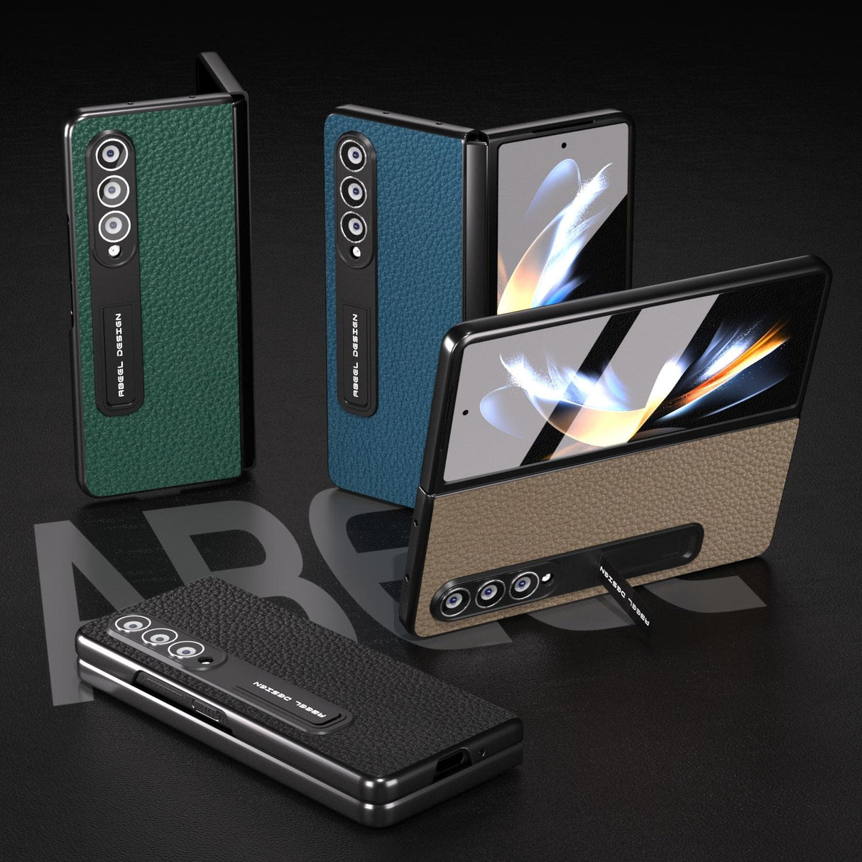 For Samsung Galaxy Z Fold4 5G Leather Phone Case With Holder - Litchi Texture - Grey