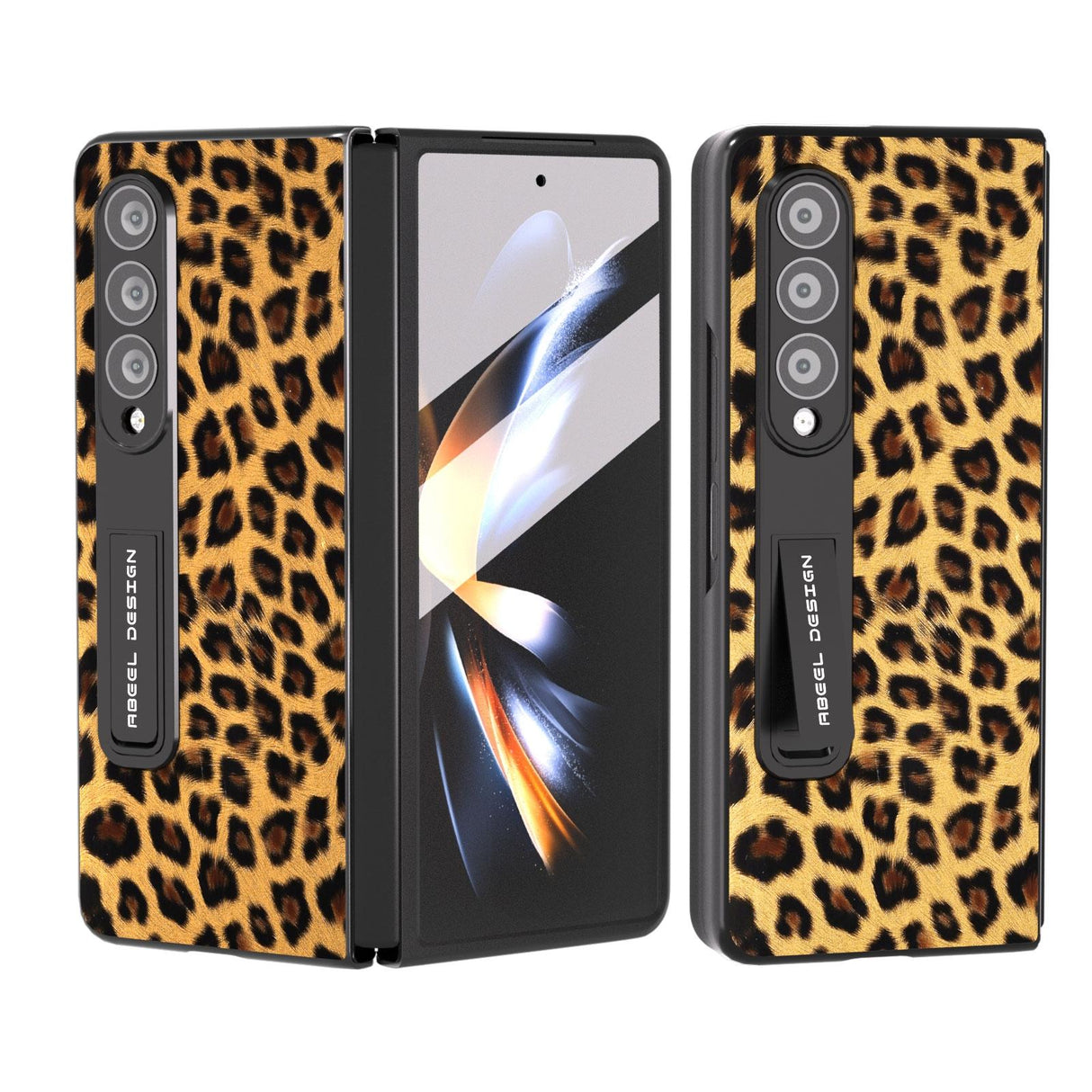 For Samsung Galaxy Z Fold4 5G Leopard Print Phone Case With Holder - Champagne Gold