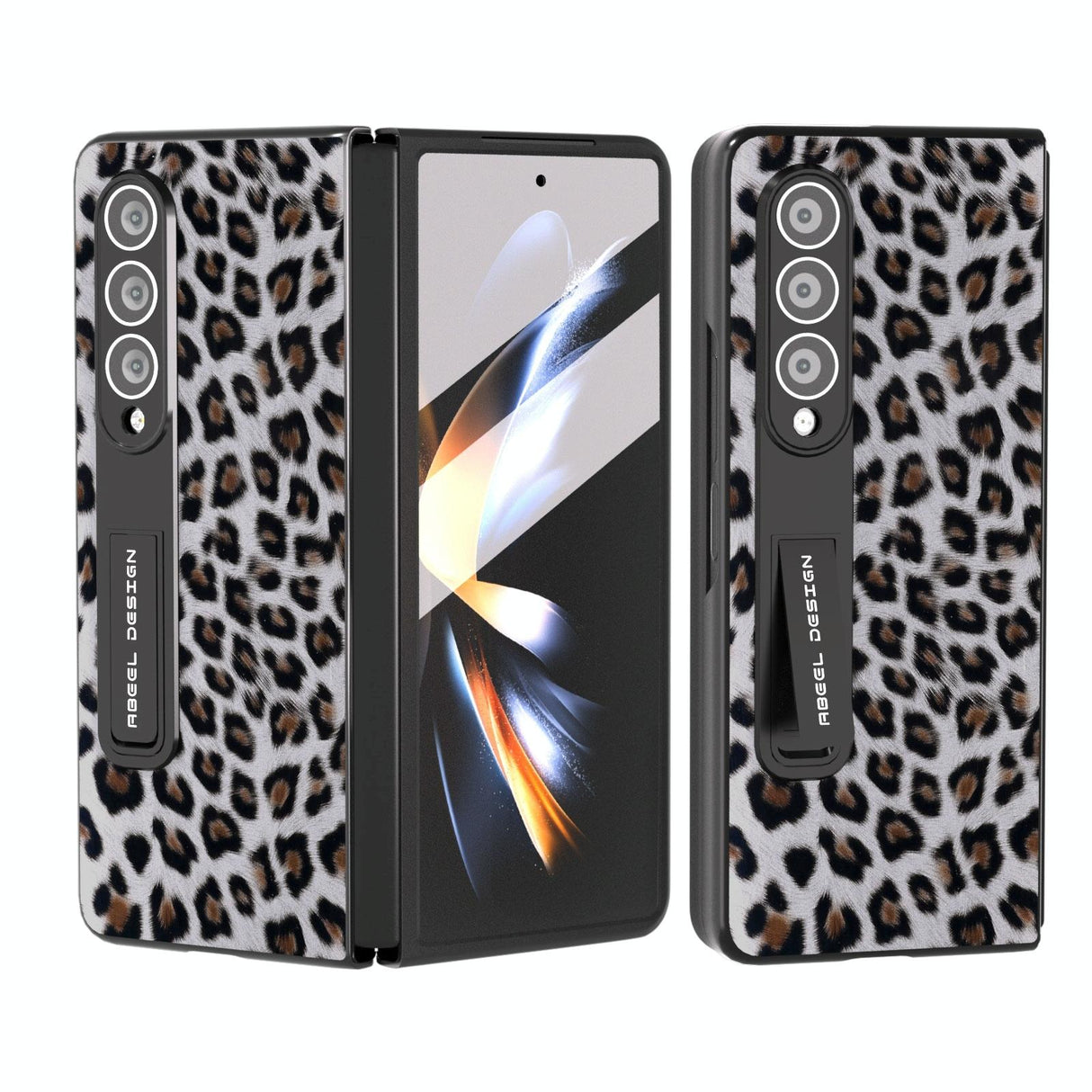 For Samsung Galaxy Z Fold4 5G Leopard Print Phone Case With Holder - Champagne Gold