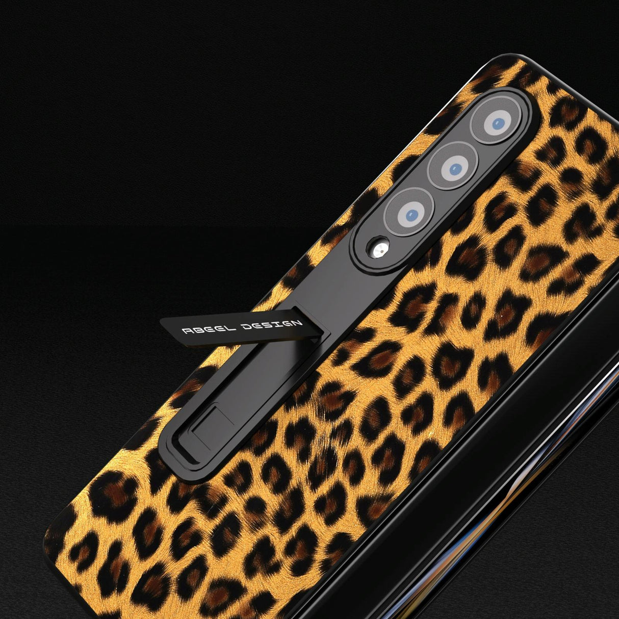 For Samsung Galaxy Z Fold4 5G Leopard Print Phone Case With Holder - Champagne Gold