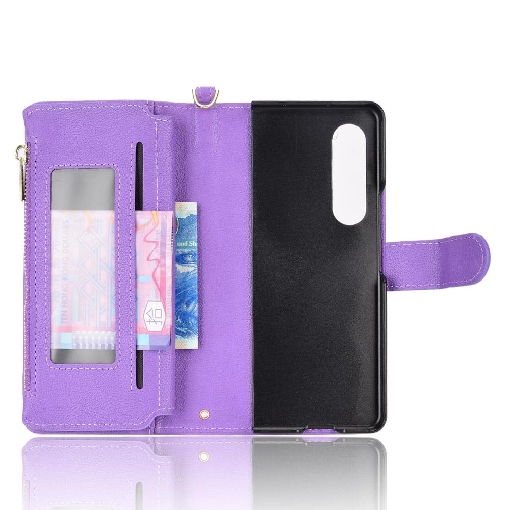 For Samsung Galaxy z Fold4 5G Zipper Leather Phone Case with Litchi Texture - Purple