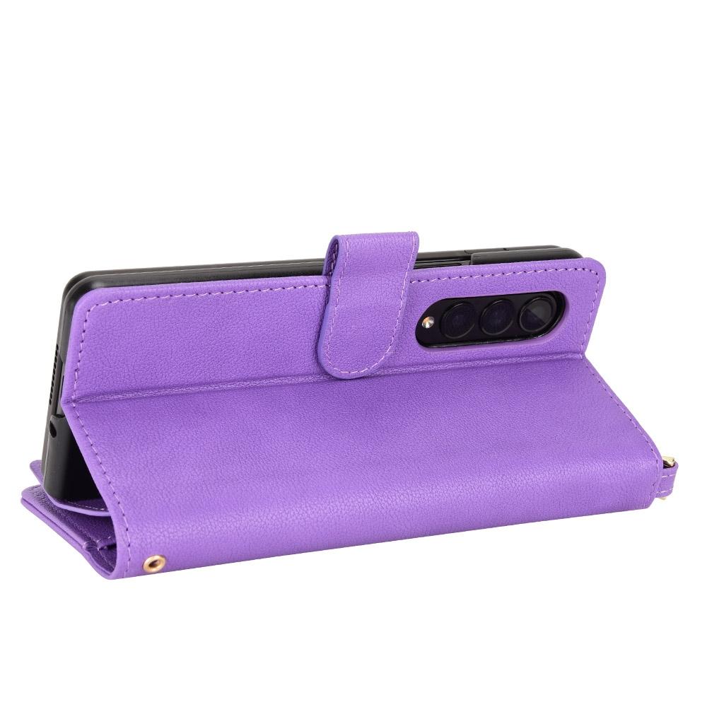 For Samsung Galaxy z Fold4 5G Zipper Leather Phone Case with Litchi Texture - Purple