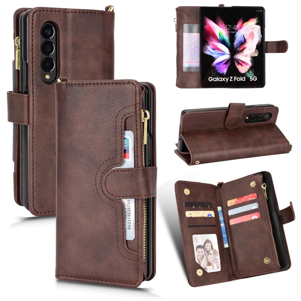 For Samsung Galaxy z Fold4 5G Zipper Leather Phone Case with Litchi Texture - Purple