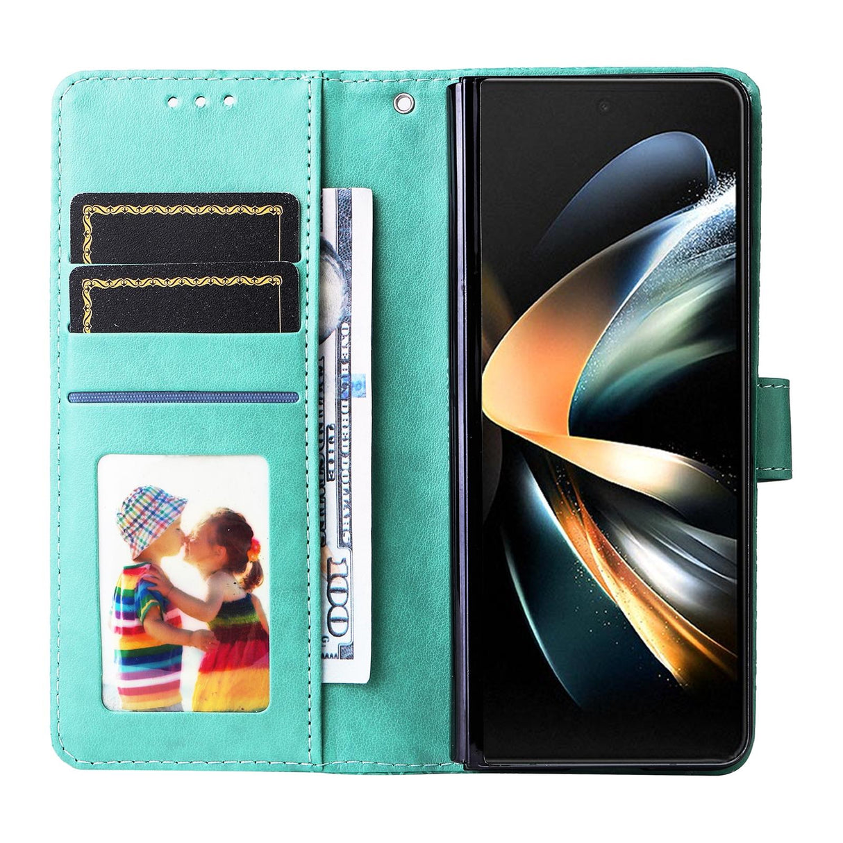 For Samsung Galaxy Z Fold4 5G Sunflower Embossed Leather Phone Case - Green