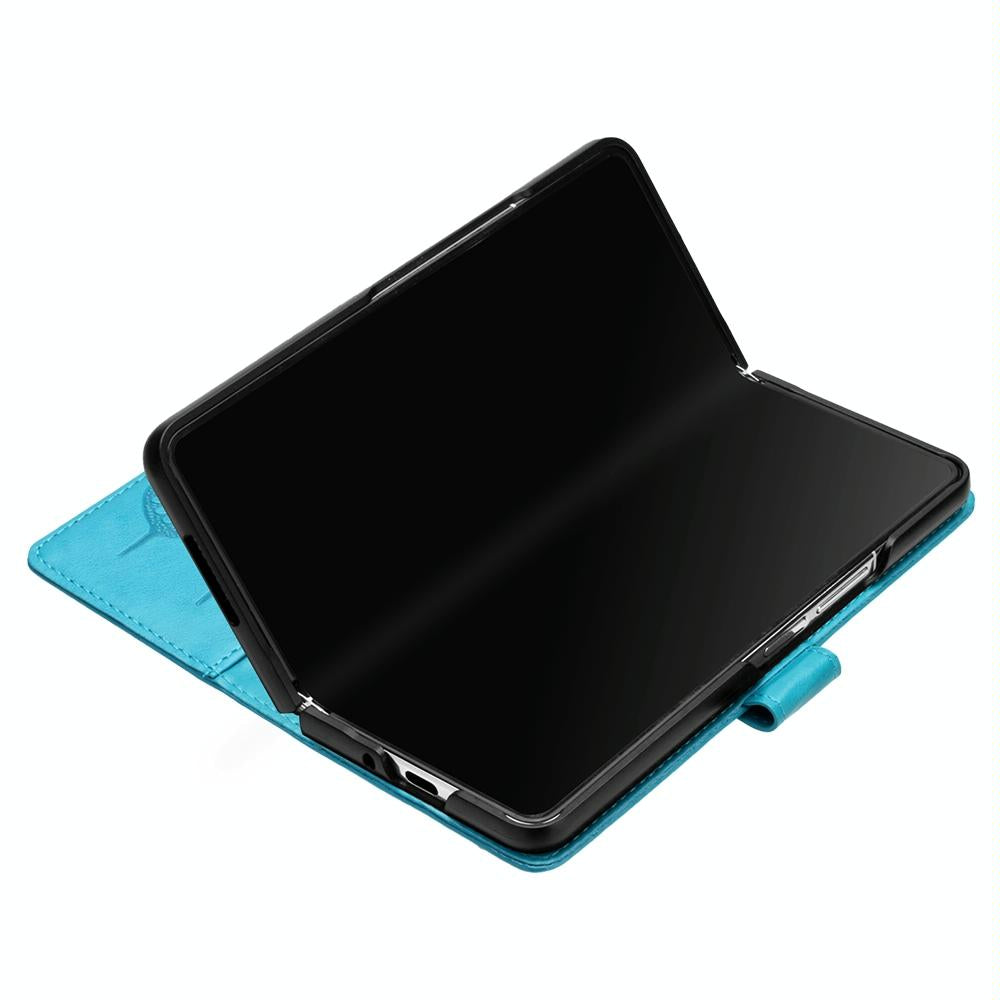 For Samsung Galaxy z Fold4 5G Butterfly Embossed Leather Phone Case - Black