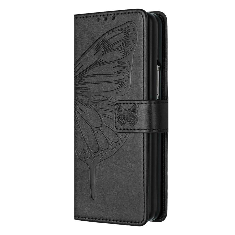 For Samsung Galaxy z Fold4 5G Butterfly Embossed Leather Phone Case - Black