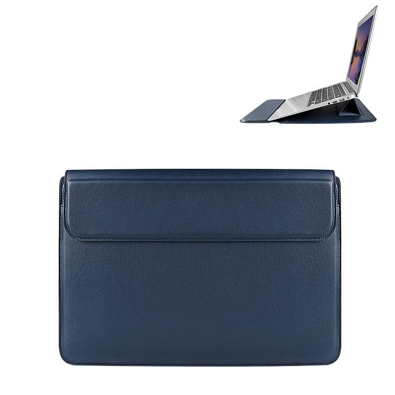 Leather Laptop Liner Bag - 14.1-15.4 Inches with Stand Function - Sapphire Blue With Bag