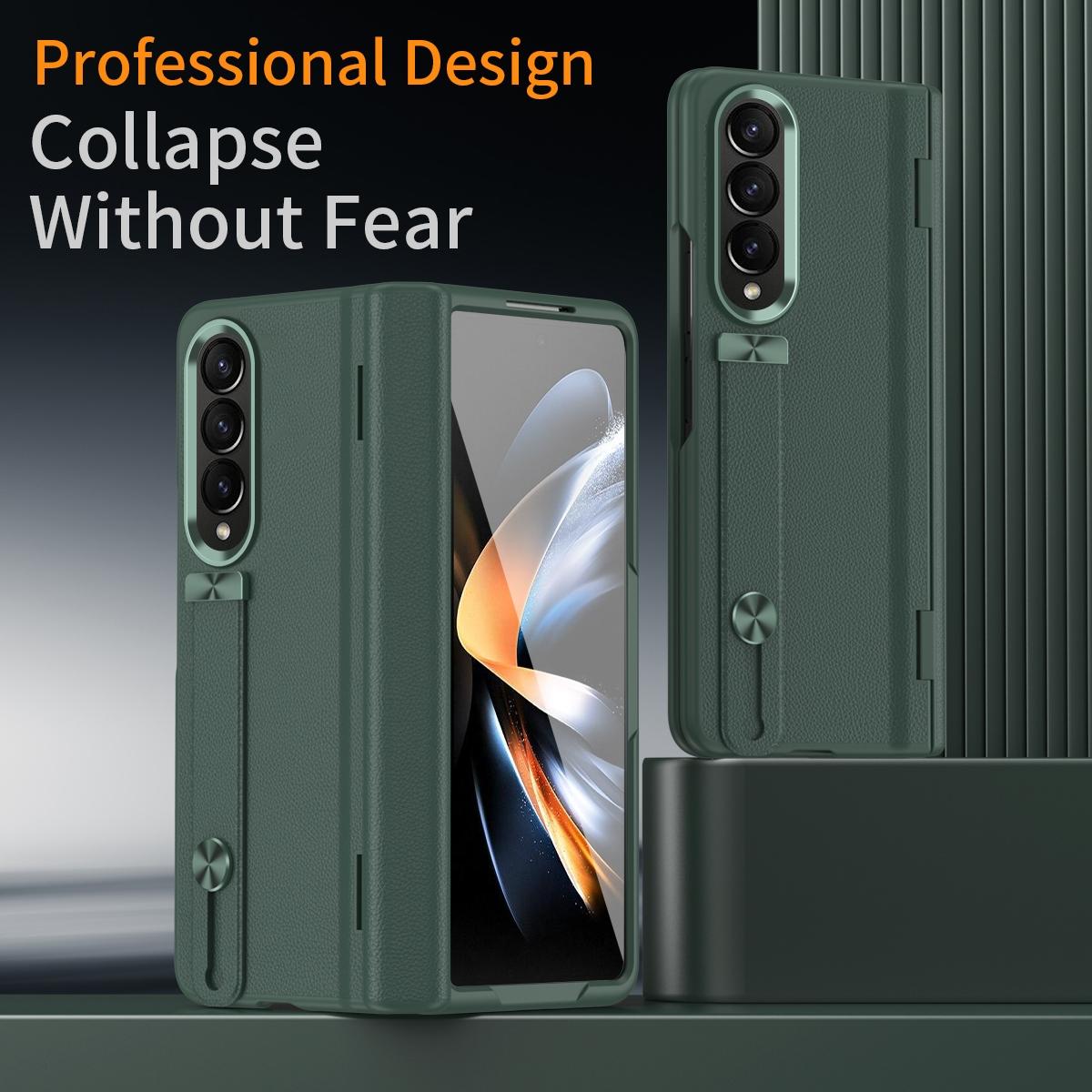 For Samsung Galaxy Z Fold4 5G Leather Wristband Phone Case - Green