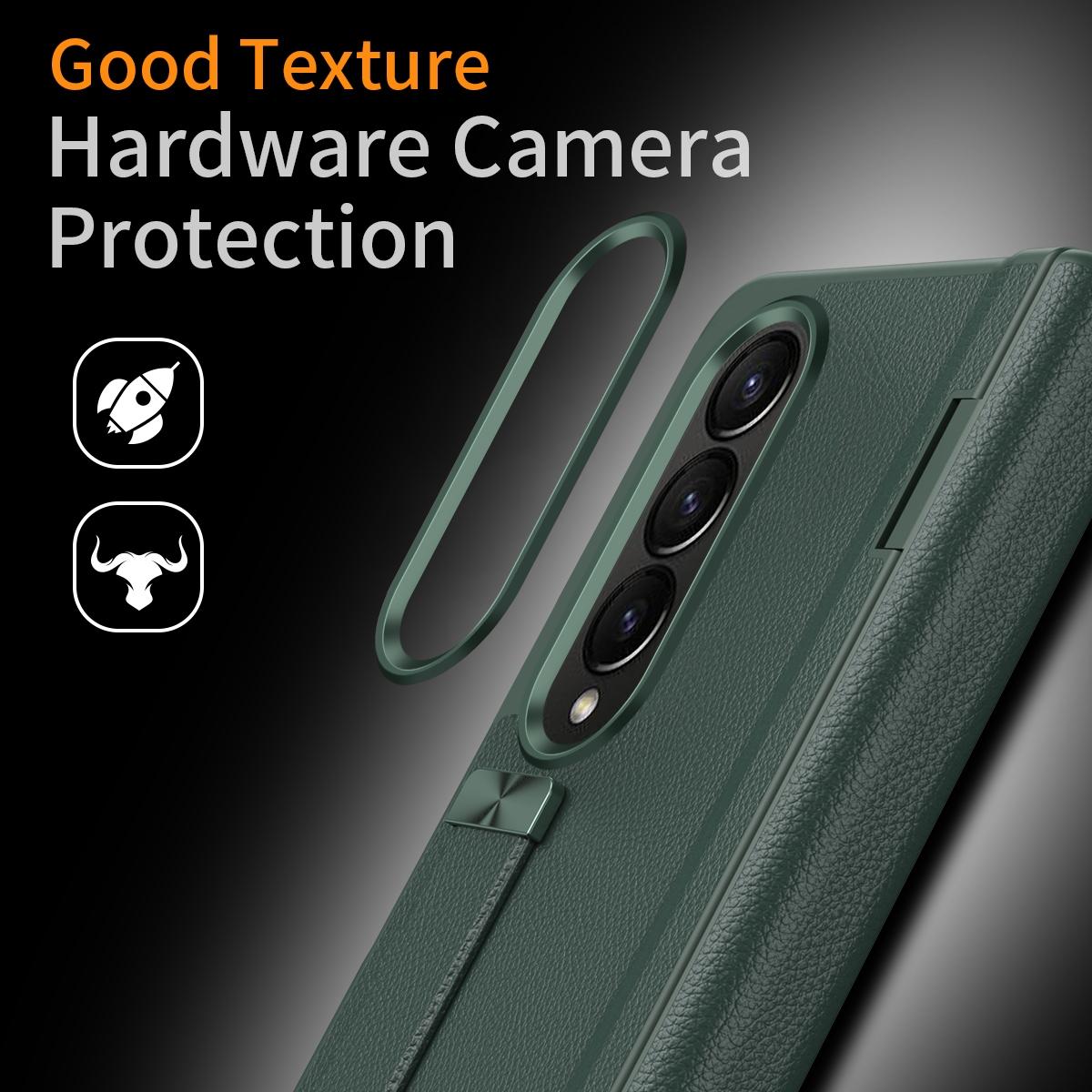 For Samsung Galaxy Z Fold4 5G Leather Wristband Phone Case - Green