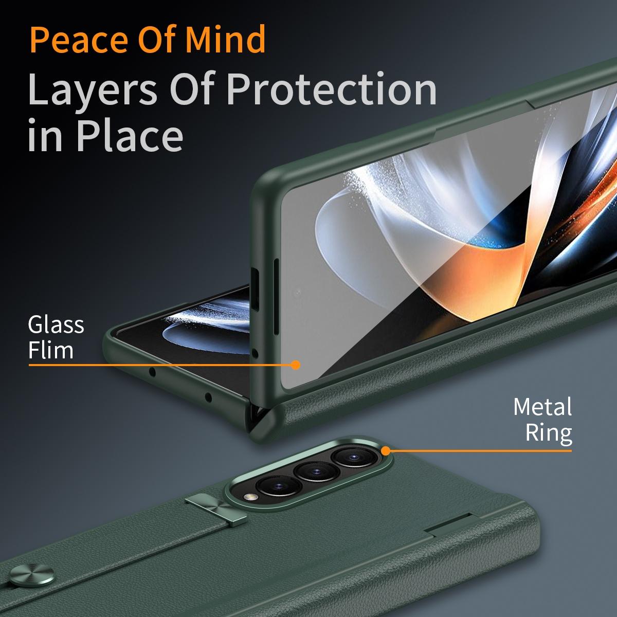 For Samsung Galaxy Z Fold4 5G Leather Wristband Phone Case - Green